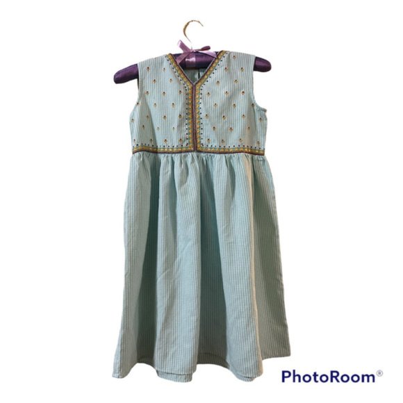 Dresses Srishti Girls Aline Dress Blue White Gingham Floral